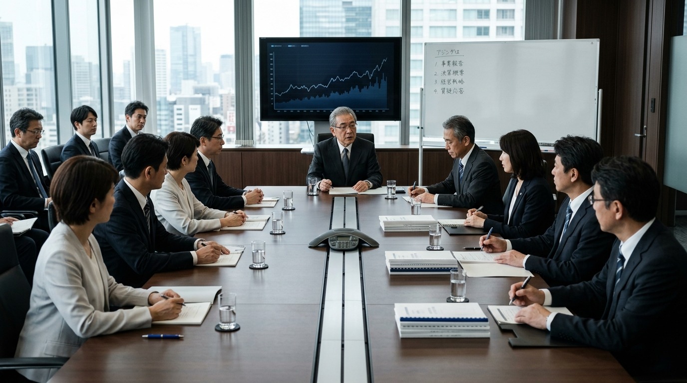 役員会議室で行われる取締役会の様子